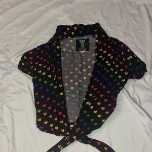Black rainbow heart pokadots button up shirt